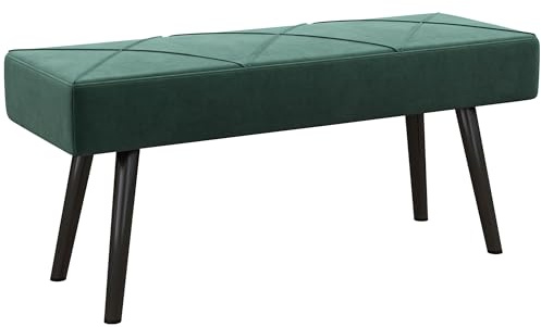 HOMCOM Panca Fondo Letto con Imbottitura, Panca da Ingresso e Soggiorno in Tessuto Effetto Velluto e Acciaio, 100x36x45 cm, Verde e Nero