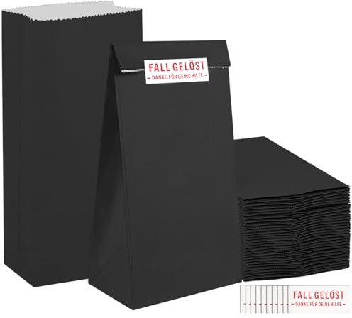 VINEST Papiertüten - 30 Stück, Schwarz, Mitgebsel Tüten mit Quadratischem Boden, Klein für Snacks und Brot, 24x12cm, Kraftpapier, Kindergeburtstag Geschenktüten