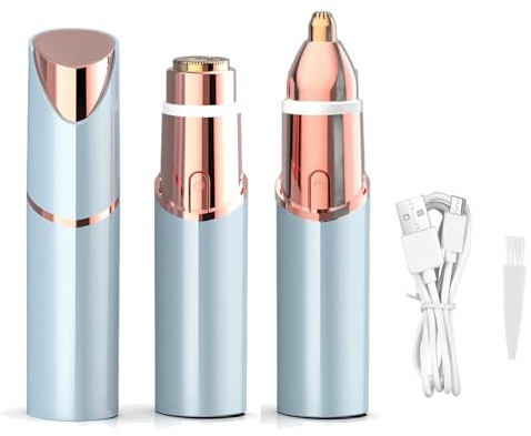 Face Hair Remover for Women, 2 in 1 Eyebrow Trimmer & Facial Hair Remover, Rechargeable Lady Shaver, Waterproof Blade Painless Women Trimmer for Upper Lips, Nose Hair, Face Body Peach Fuzz