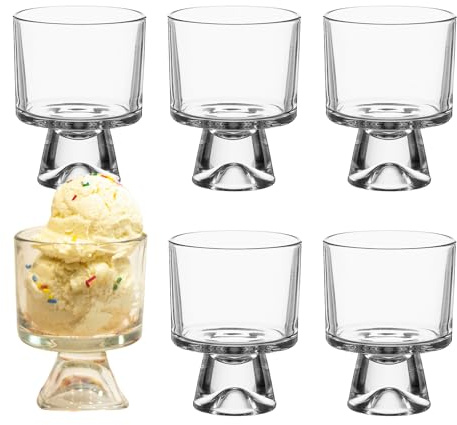 Opexscal 8oz Glass Trifle Bowl Set of 6, Serving Bowl with Stand for Fruit Dessert Salad, Small Clear Dessert Cups for Pudding Parfait Sundae
