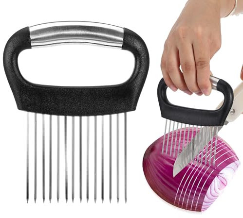 AOZO Support à oignons, coupe légumes en acier inoxydable, coupe oignons, coupe tomates, coupe légumes au citron, aide à la coupe, pour pommes de terre, viande, oignons, légumes