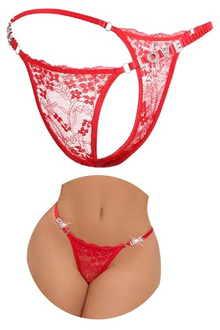 ohyeahlady Mini Sring Femme Chic Hot Ficelle Tanga Dentelle Chic sans Couture G-String T Back Maillot Bain Bikini sous Vêtements Thong(Rouge,M)
