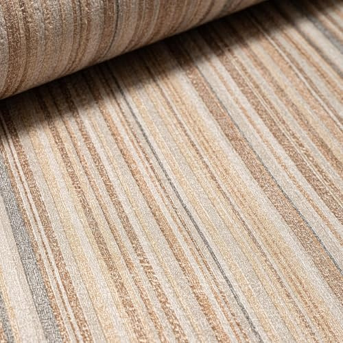 Copper Grey Stripe Wallpaper Rose Gold Textured Metallic Shimmer Paste The Wall