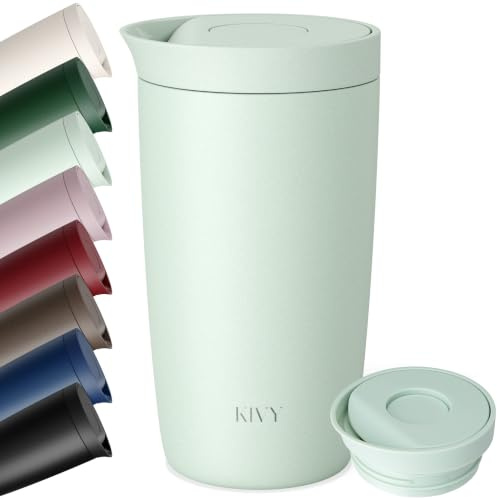 KIVY Termo de Café 350ml [CIERRE QUICK PRESS] - Vaso Termico - Taza Termica Llevar - Para Bebidas Frías & Calientes - Travel Mug - Sin BPA & A Prueba de Fugas - Doble Pared & Acero Inoxidable - Vert
