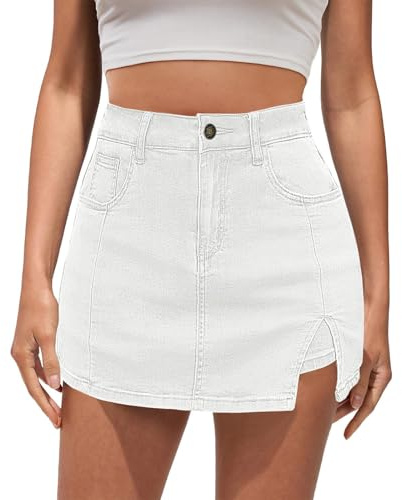 Genérico Falda Pantalón Vaquera Mujer Cintura Alta Elástica Mini Falda Denim con Bolsillos Transpirable Casual Moda Shorts Casual con Abertura Lateral Estilo Y2K
