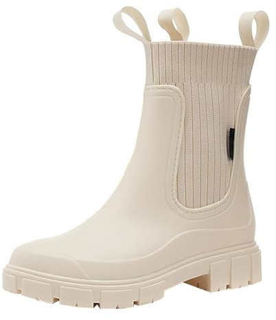 Bottes en caoutchouc doublées pour femme - Bottes d'équitation - Bottes de jardin - Bottes de cowboy - Bottes à plateforme à enfiler - Bottes mi-hautes - Chaussures de pluie pour le jardin