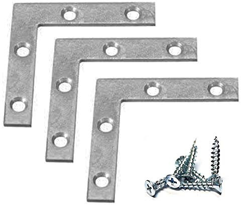 Framing Hardware 12 Pack Extra Heavy Duty 3x3 Zinc Plated Steel Corner Brace Flat Angle Brackets with 1/2x6 Screws for Picture Frame Hardware, Furniture Bracing, and More