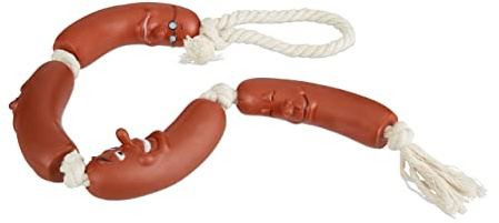 Relaxdays Hundespielzeug Wurst, kleine & mittlere Hunde, robust, ohne Quietscher, Kauspielzeug, 65 cm lang, rot-weiß Sausage Dog Chewing Toy 1 Stück