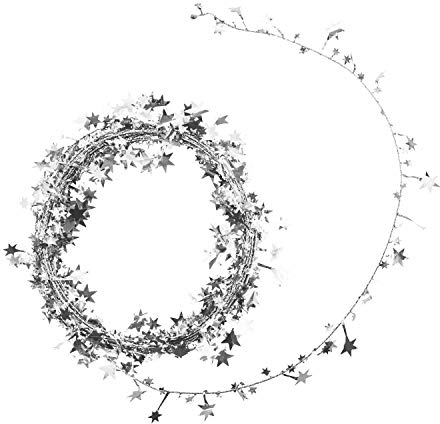 Oblique Unique® Folien Girlande Stern Lametta Glitzer Draht 7,5m Hängedeko Tischdeko Geburtstag Jubiläum JGA Hochzeit Weihnachten Silvester Party Karneval Fasching Deko - wählbar (Silber)