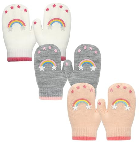 Evridwear Toddler Mittens Girl Boy Mittens 3 Pairs Knitted Stretch Gloves for Kids Toddler Winter Warm
