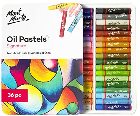 Mont Marte Ölpastellkreide Set – 36 Stück – Weiche Ölkreide – Intensive Farben, hohe Pigmentierung – Ideal für Malerei und Zeichnungen