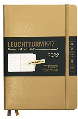 LEUCHTTURM1917 363541 Wochenkalender & Notizbuch 2022 Hardcover Medium (A5), 12 Monate, Gold, Deutsch