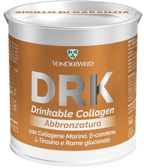 Vonderweid - DRK ABBRONZATURA | Integratore con Collagene Marino Idrolizzato + L-Tirosina + BetaCarotene + Aloe Vera + Rosa Canina + Zinco + Vit.E + Rame | Pelle Sana e Abbronzatura Naturale | 160g