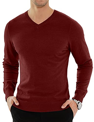 KUYIGO - Pull à col en V pour Hommes Pull décontracté à Manches Longues en Maille Fine Haut Doux et Chaud S-XXL