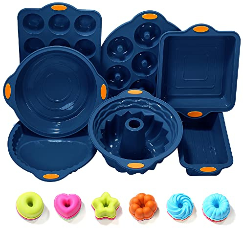 To encounter 31 Pieces Silicone Baking Pans Set, Nonstick Bakeware Sets, BPA Free Silicone Molds, with Metal Reinforced Frame More Strength, Navy Blue