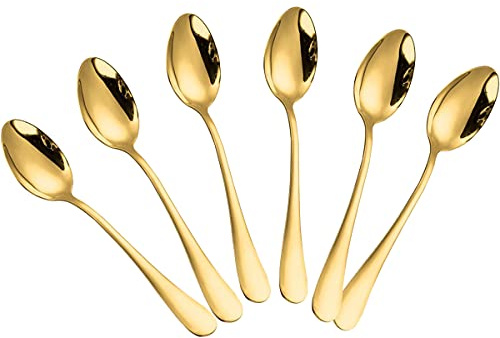 Wesdxc56 Demitasse espressoskedar, mini kaffesked, 14 cm rostfritt stål små skedar för efterrätt, set med 6 (guld)