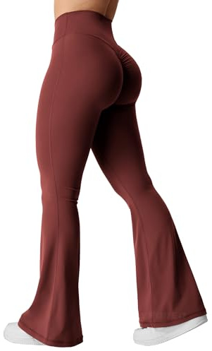 YEOREO Leggings da donna Kalie Flare Scrunch a V con vita alta per yoga, Borgogna, S