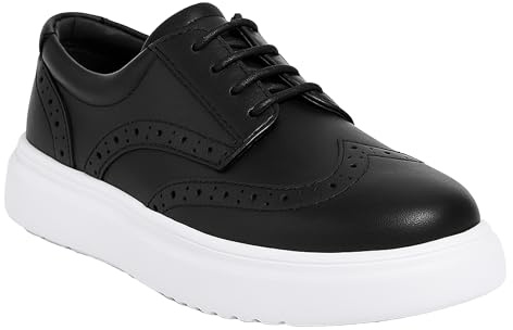 SIRRI Boys Black Brogue Dress Shoes, Classic Lace-Up Design for Formal & Casual Wear UK Size Youth 5