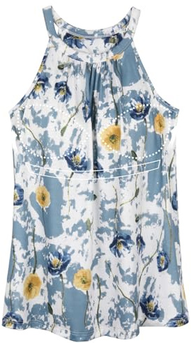 ANYFITTING Built in Bra Women Halter Neck Loose Fit Sleeveless Summer Padded Cups Tank Top Lightweight Camisole Hiking Trips Blue Print XL