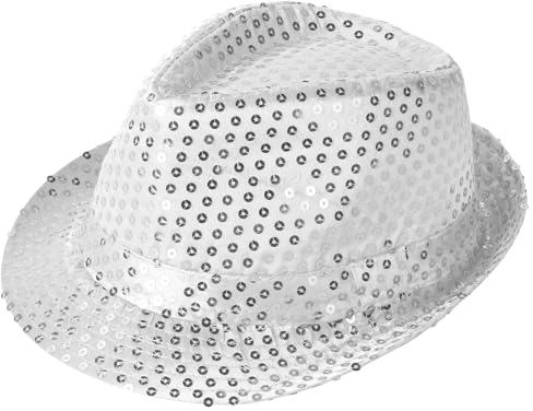 Aomig Paillettenhut Herren, Glitzer Partyhüte Kopfbedeckung, Erwachsene Unisex Narrenkappe für Disco Glitzer Kostümzubehör Kostüm Karneval Mottoparty(Silber)