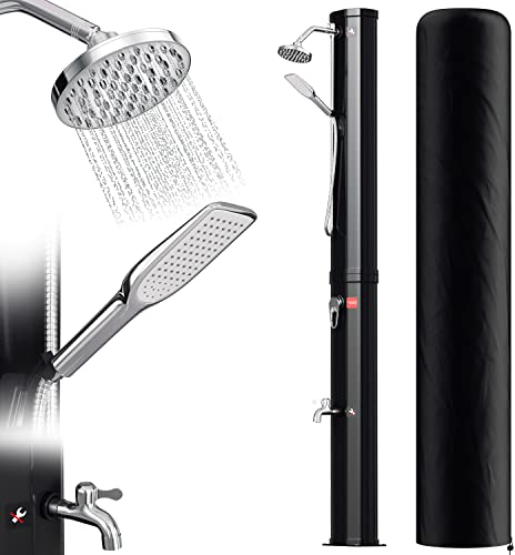 Eulenke Douche Solaire Piscine 40 litres INCL Capot de Protection et Douchette à Main, 60℃ Eau Chaude sans raccordement électrique, douches de Jardin avec Douche à Pied et Pommeau de Douche pivotant