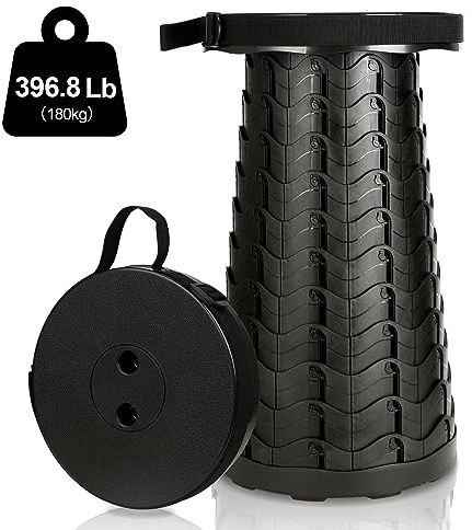 Fiqops bärbar hopfällbar pall vikbar lastkapacitet 180 kg, lätt vikbar pall, 6–44 cm justerbar teleskoppall, campingpall utdragbar för camping trädgård fiske blå