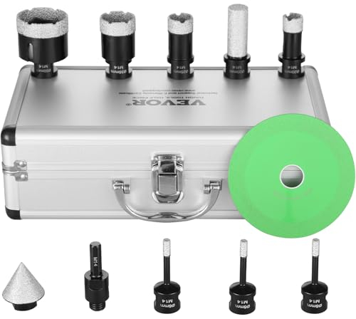 VEVOR Lot de 7 Couronnes Diamantées 6/6/6/20/25/35/50 mm, Kit de Scies Cloches avec Fraise à Doigt, Lame de Scie Conique et Étui de Rangement pour Sec et Humide, Forets de Forage pour Carrelage