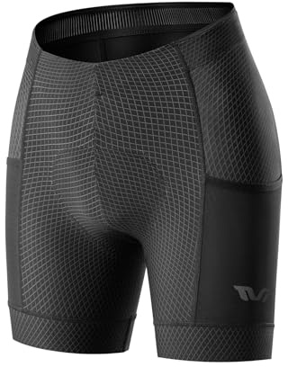 ROCKBROS TVI Cuissard Femme pour Cyclisme Rembourré avec Poche, Short de Cycliste Respirant Fin, Pantalon Vélo Course Court Séchage Rapide Élastique pour Été, Noir L