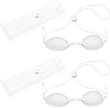 ByPaCrow 2 Pcs Safety Tanning Goggles IPL Eye Patch Red Blue Light Eye Protection Sunbed Eyewear with Transparent Bags Eyepatch Eyeshields for Patients in IPL, UV, Infrared LED Light Therapy (White)