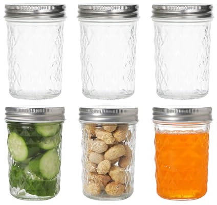Hniuyun Mason Jars 8 oz, 6 Pack 240ml Canning Jars Jelly Jars With Regular Lids, Clear Glass Storage Containers for Fermenting, Pickling, Overnight Oats, Jam, Shower Favor