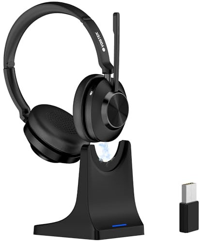 Voistek Wireless Headset with Microphone Noise Cancelling,Bluetooth Headset with USB Dongle & Charging Dock,50H Battery,Mute Function for Office,PC,Laptop,Skype,Zoom,Teams,Call Center