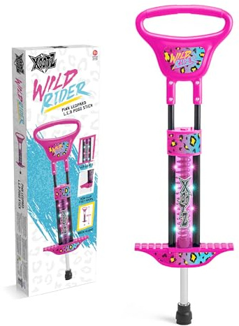 Xootz Wild Rider LED Pogo Stick for Kids, Light Up Bounce Toy, Girls & Boys Aged 5+, Pink Leopard Design