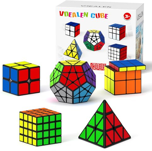 Vdealen Speed Cube Magique 2x2 4x4 Pyramide Megaminx Mirror Cube de Vitesse, Lisse Autocollant Magic Cube Puzzle, Cadeau pour Enfants Les Adolescents Adultes