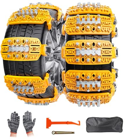 GOHHME Catene da Neve Facili da Montare 6 Pezzi per Tutti I Tipi di Veicoli con Raspaghiaccio Materiale ad Alte Prestazioni Trazione Migliorata con Inserti Metallici Installazione Facile 165mm-275mm