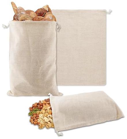 Set di 2 sacchetti per il pane in lino, 30 x 40 cm, riutilizzabili per conservare pane e baguette, sacco di lino per la conservazione del pane, adatto anche per frutta e verdura
