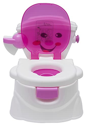 Kindertoilette mit Smiley-Design, Babytöpfchen ab 6 Monate bis 5 Jahre, Kinder WC Trainer mit Rückenlehne, Deckel & Papierhalter, Leicht zu Reinigen, Pink