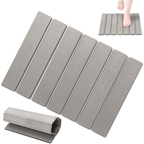 Obelunrp Tappetini da bagno in pietra per bagno, tappetino da pieghevole in pietra di diatomite 40x30 cm, tappetino ad asciugatura rapida, tappeto da antiscivolo per cucina (Grigio)