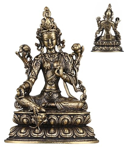 BESPORTBLE Green Tara Buddha Statue Retro Buddhist Ornament Brass Buddha Decoration Desktop Decor for Office Living Room Front Door Temple Spiritual Home Accent
