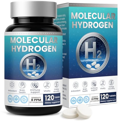 Hydrogen Water Tablets H2 Molecular 120 Tablets with Magnesium Supplement for Brain Health Cognition Function Cellular Energy Boost Antioxidant Promote Metabolism Non-GMO Gluten Free