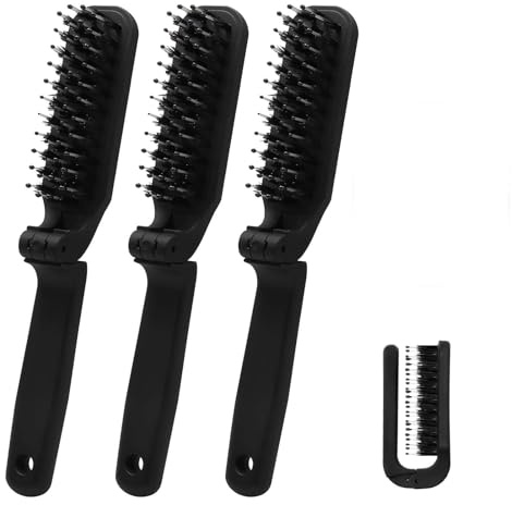 3PCS Spazzola Pieghevole da Viaggio – Spazzola per Capelli Compatta con Setole di Cinghiale, Spazzola Pieghevole anche come Spazzola da Barba Uomo, per Auto, Scuola e Campeggio