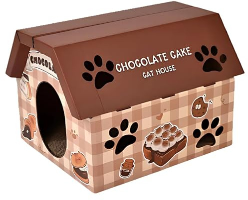 Deccart Casetta per gatti in cartone con superficie graffiante Cioccolato - grotta per gatti da interno, sostenibile - casetta graffiante come luogo per dormire - casetta gioco e mobile graffiante