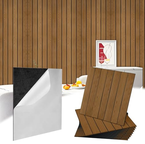 Pannelli da parete autoadesivi effetto doghe in legno, 30 x 30 cm, 12 pezzi adesivi per piastrelle, piastrelle da cucina, pannelli da parete in PVC, autoadesivi, per la cucina (colore rovere scuro)