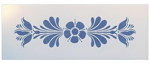 Rosemaling Pattern 12 Stencil - 10 x 2.5 Image | Rose-Painting | Scandinavian Decorative Folk Painting | Folk Art Stencil | Mylar Plastic Stencil | The Artful Stencil