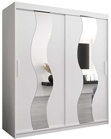MEBLE KRYSPOL Sewilla 180 Schlafzimmerschrank mit Zwei Schiebetüren, Spiegel, Kleiderstange und Regalen – 180x200x62cm - Mattweiß
