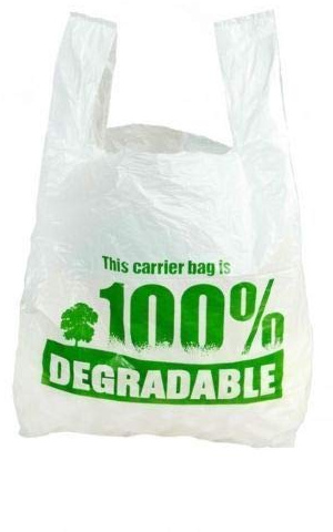 100% Degradable Eco-Friendly 200 White Vest Strong Plastic Carrier Bags 13x19x23 Large with Green Print (200)