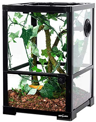 REPTI ZOO Amphibian Habitat Tank 10 Gallon, Full Vision Glass Reptile Terrarium 12 x 12 x 18, Vertical Reptile Tank with Deep Base & Top Screen Ventilation