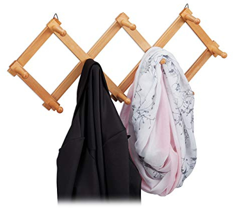 Relaxdays Set 3 Percheros Pared Extensibles, Colgador Recibidor Madera, Entrada, Diseño Tijera, 10 Ganchos, Natural