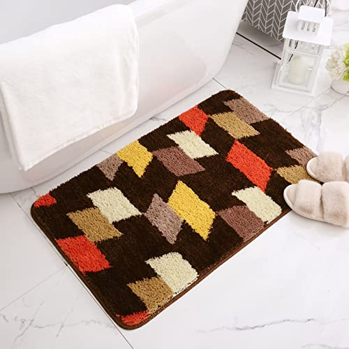 Badezimmerteppich Braun Geometrisch Duschvorleger rutschfest Badematte Saugfähig Badvorleger Gross Badteppich Mikrofaser Badteppiche Maschinenwaschbar 40X60cm
