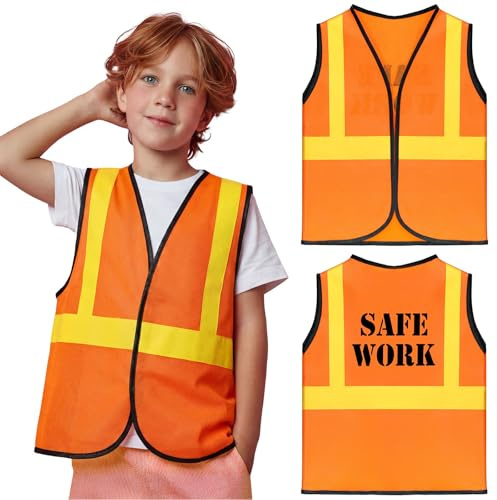 Haysandy 6 Pcs Kids Construction Vests Construction Worker Costume Career Role Play for Toddlers Birthday Party Gift, Ages 3-8 (Orange)