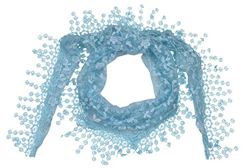 JK Home Lace Tassel Sheer Floral Triangle Scarf, Trendy Silk Gauze | Soft Breathable Lace Embroidered Veil Church Wedding Wrap Scarf Fringe Head Cover 140x40cm Teardrop Fringe Trim